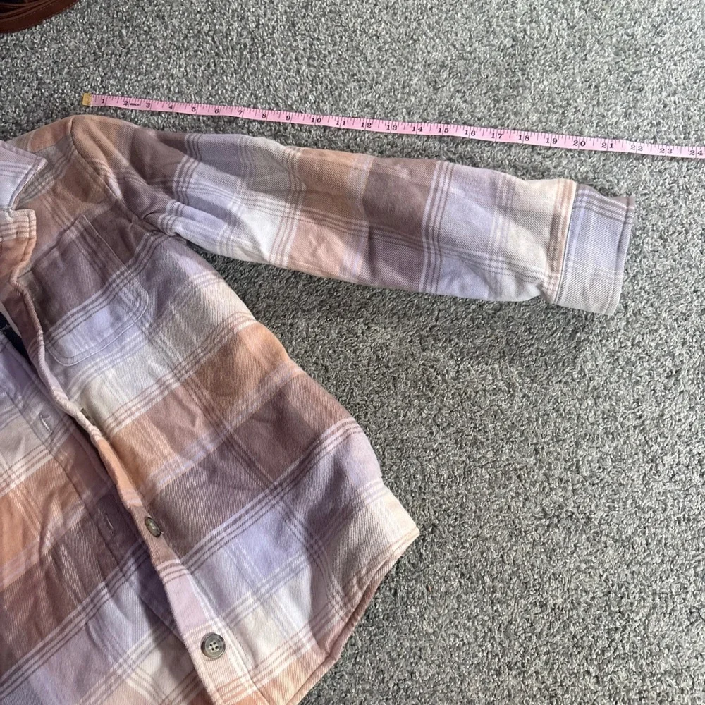 Abercrombie Plaid Flannel Shirt Jacket Kids 11/12 Tan Purple New Quilted Shacket